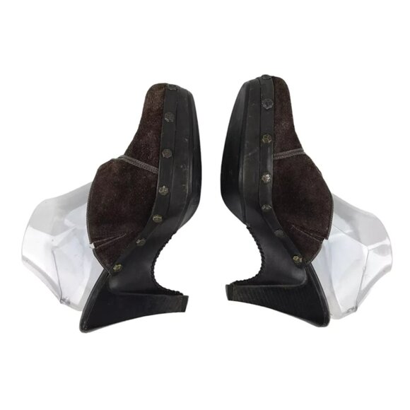 Cole Haan Womens Dark Brown‎ Suede Round Toe Slip On Cone Mule Heel Size US 9 B - Picture 6 of 9